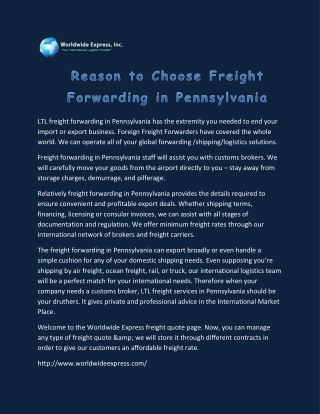 LTL freight forwarding in Pennsylvania