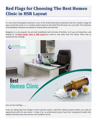 Red Flags for Choosing The Best Homeo Clinic in HSR Layout
