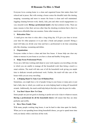 10 Reasons to Hire a Housekeeper