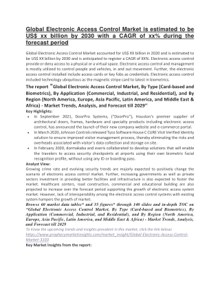 Global Electronic Access Control Market is estimated to be US