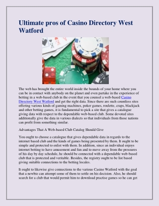 Get The Best Casino in West Watford.