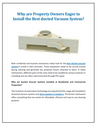 Why are Property Owners Eager to Install the Best ducted Vacuum System