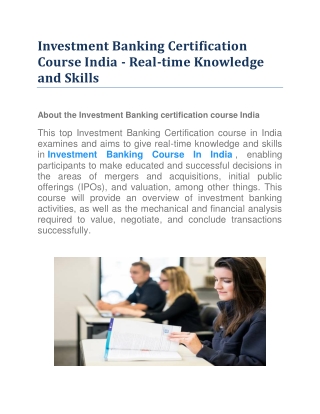 Investment Banking Certification Course India - Real-time Knowledge and Skills