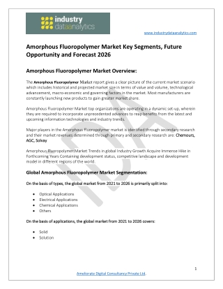 Amorphous Fluoropolymer Market  Rising Demands, Revolutionary Growth and Future