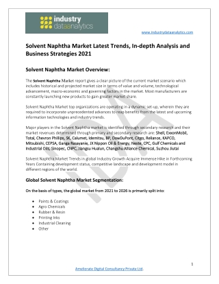 Solvent Naphtha Market Business Challenges and Opportunity Analysis till 2026