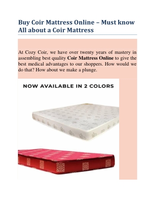 Buy Coir Mattress Online – Must know All about a Coir Mattress