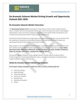 De-Aromatic Solvents Market Driving Growth and Opportunity Outlook 2021-2026