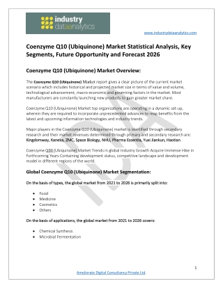 Coenzyme Q10 (Ubiquinone) Market Development Opportunities and Forecast to 2026