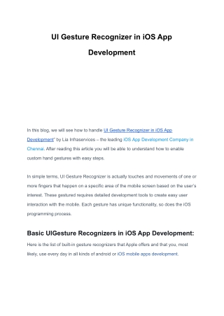 UI Gesture Recognizer in iOS App Development