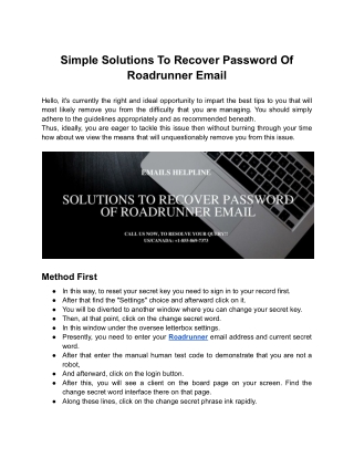 Simple Solutions To Recover Password Of Roadrunner Email