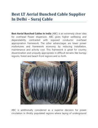 Best LT Aerial Bunched Cable Supplier In Delhi – Suraj Cable