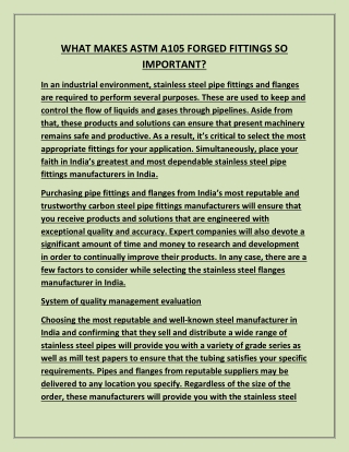 WHAT MAKES ASTM A105 FORGED FITTINGS SO IMPORTANT