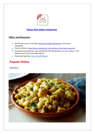 15% Off - Cloves fine Balwyn Indian restaurant Takeaway Menu, VIC