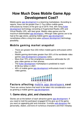 How Much Does Mobile Game App Development Cost