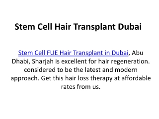 Stem Cell Hair Transplant Dubai