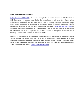 Govt Jobs Recruitment 2021 Notification