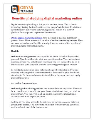 Benefits of studying digital marketing online