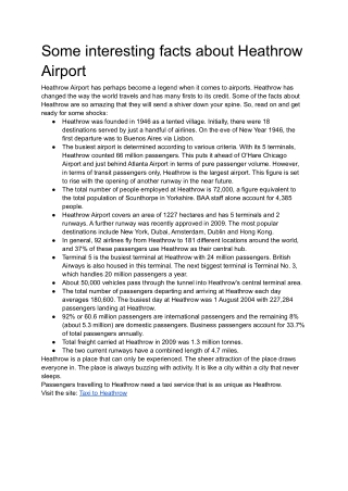 Some interesting facts about Heathrow Airport