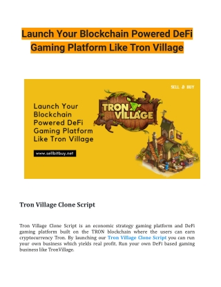 Launch Your Blockchain Powered DeFi Gaming Platform Like Tron Village