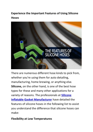 Experience the Important Features of Using Silicone Hoses