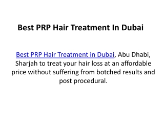 Best PRP Hair Treatment In Dubai
