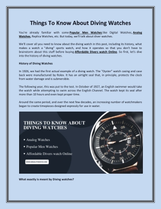 Things To Know About Diving Watches