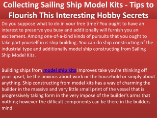 Collecting Sailing Ship Model Kits - Tips to Flourish This Interesting Hobby Sec