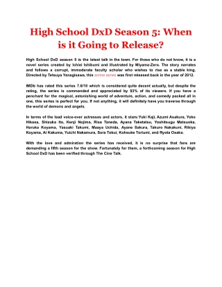 High School DxD Season 5: When is it Going to Release?