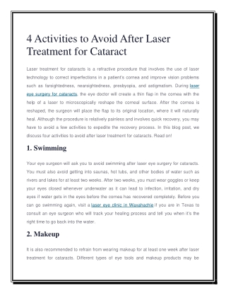 4 Activities to Avoid After Laser Treatment for Cataract