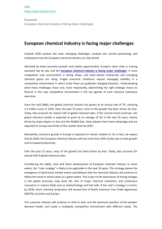 European chemical industry is facing major challenges