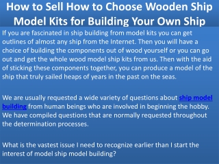 How to Sell How to Choose Wooden Ship Model Kits for Building Your Own Ship