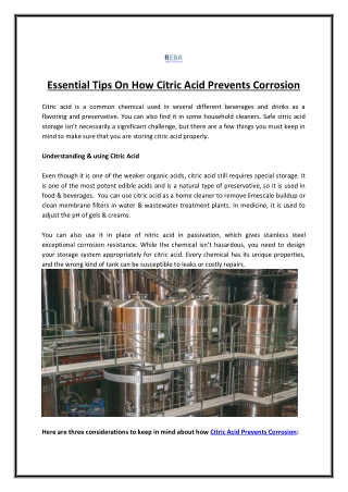 Citric Acid Prevents Corrosion