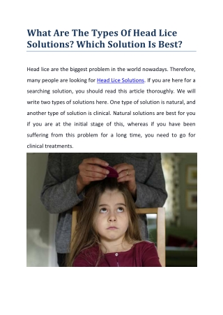 What Are The Types Of Head Lice Solutions? Which Solution Is Best?