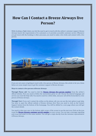How Can I Contact a Breeze Airways live Person faresglob
