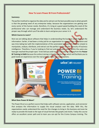 How To Learn Power BI From Professionals?