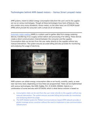 Technologies behind AMR-based meters - Xenius Smart prepaid meter