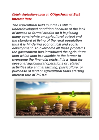 Get Agricultural Loan|  O'AgriFarm