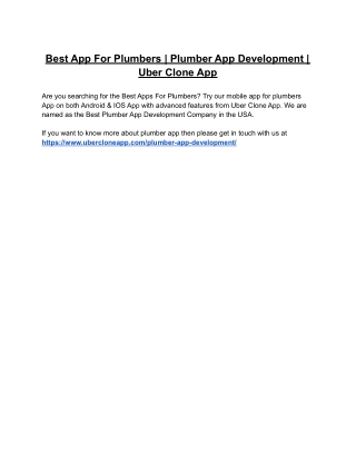 Best App For Plumbers | Plumber App Development | Uber Clone App