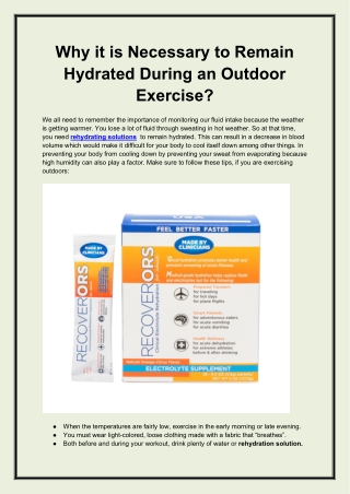 Why it is Necessary to Remain Hydrated During an Outdoor Exercise