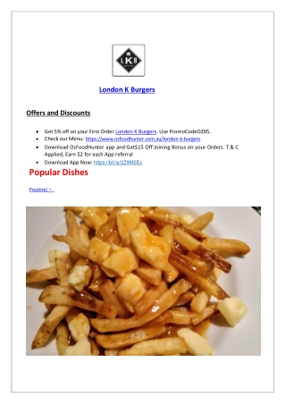 5% Off - London K Burgers Restaurant Kennington, VIC