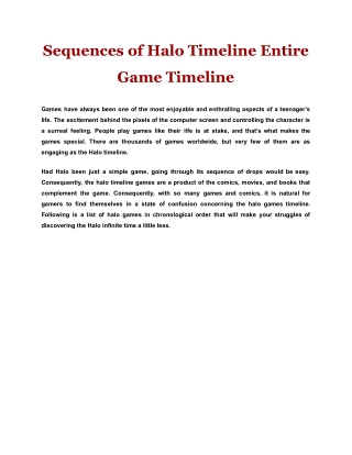 Sequences of Halo Timeline Entire Game Timeline