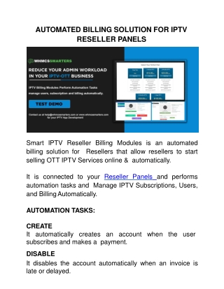 AUTOMATED IPTV BILLING SOLUTION FOR IPTV RESELLER PANELS