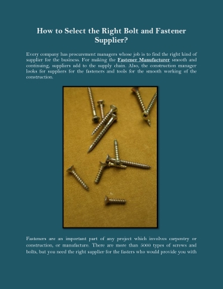 How to Select The Right Bolt And Fastener Supplier