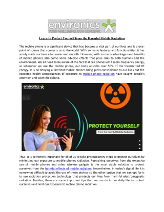 Learn to Protect Yourself from the Harmful Mobile Radiation