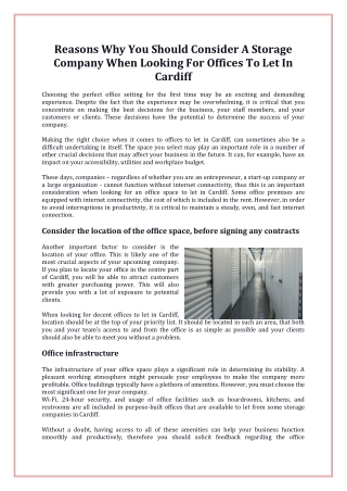 Reasons Why You Should Consider A Storage Company When Looking For Offices To Let In Cardiff
