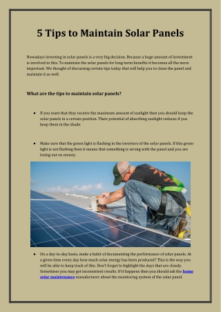 5 Tips to Maintain Solar Panels