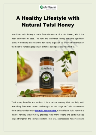 A Healthy Lifestyle with Natural Tulsi Honey | nutriflavin.com