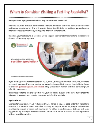 Things to Know Before See a Fertility Specialist