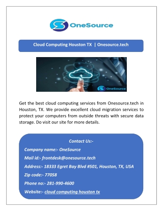 Cloud Computing Houston TX  | Onesource.tech