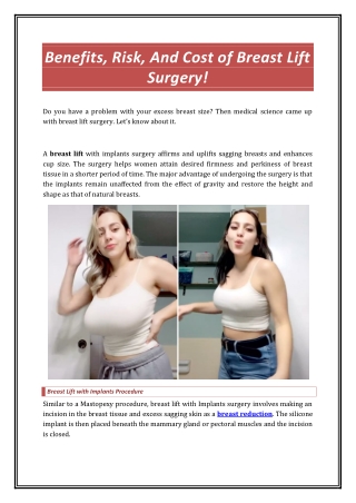 Benefits, Risk, And Cost of Breast Lift Surgery